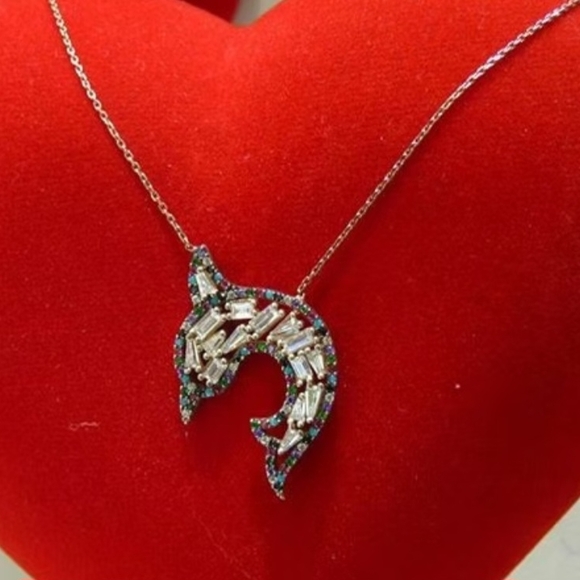 Silver and Blue Dolphin Pendant Necklace - Picture 4 of 10